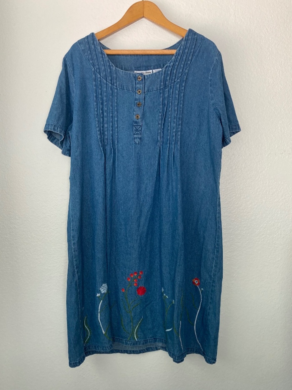 Country Store Embroidered Floral Denim 100% Cotton Jumper Dress XL Cottagecore